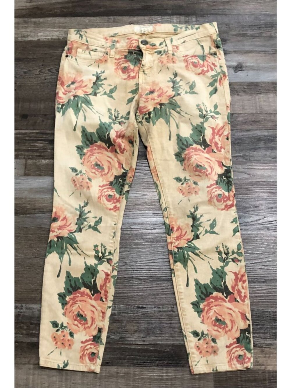 Current Elliott Ivory Floral Straight Skinny Low Rise Stretch Jeans Size 29-0